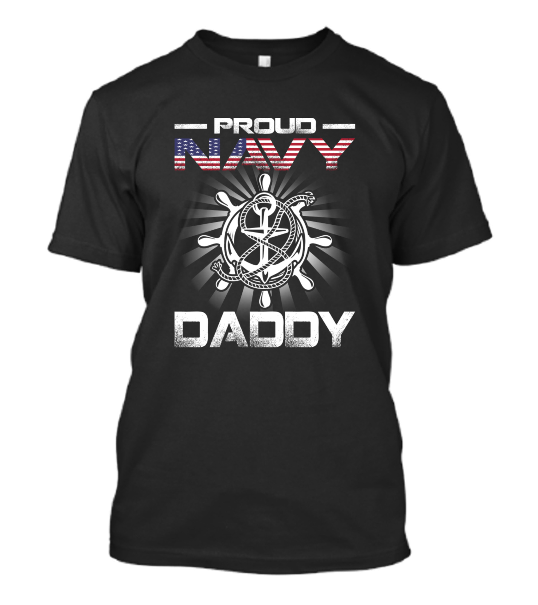 Proud Navy Daddy American Flag Anchor Wheel T-Shirt
