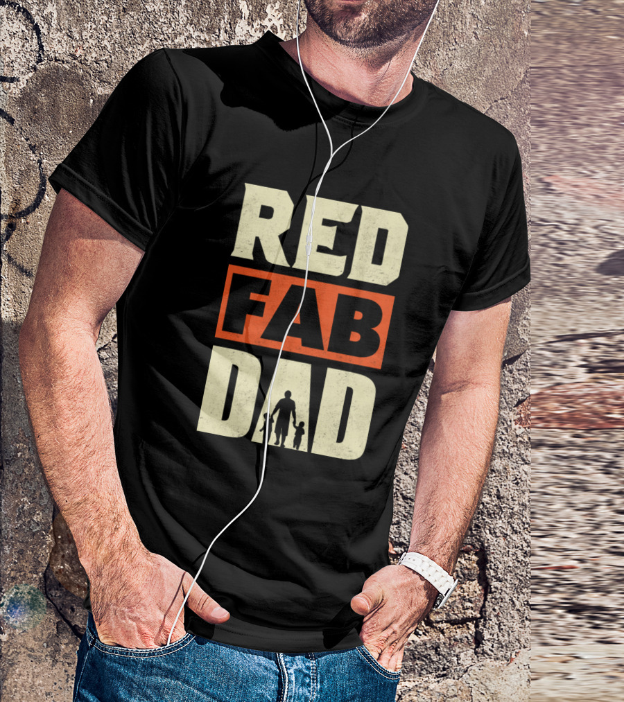 Red Fab Dad Silhouette With Children T-Shirt