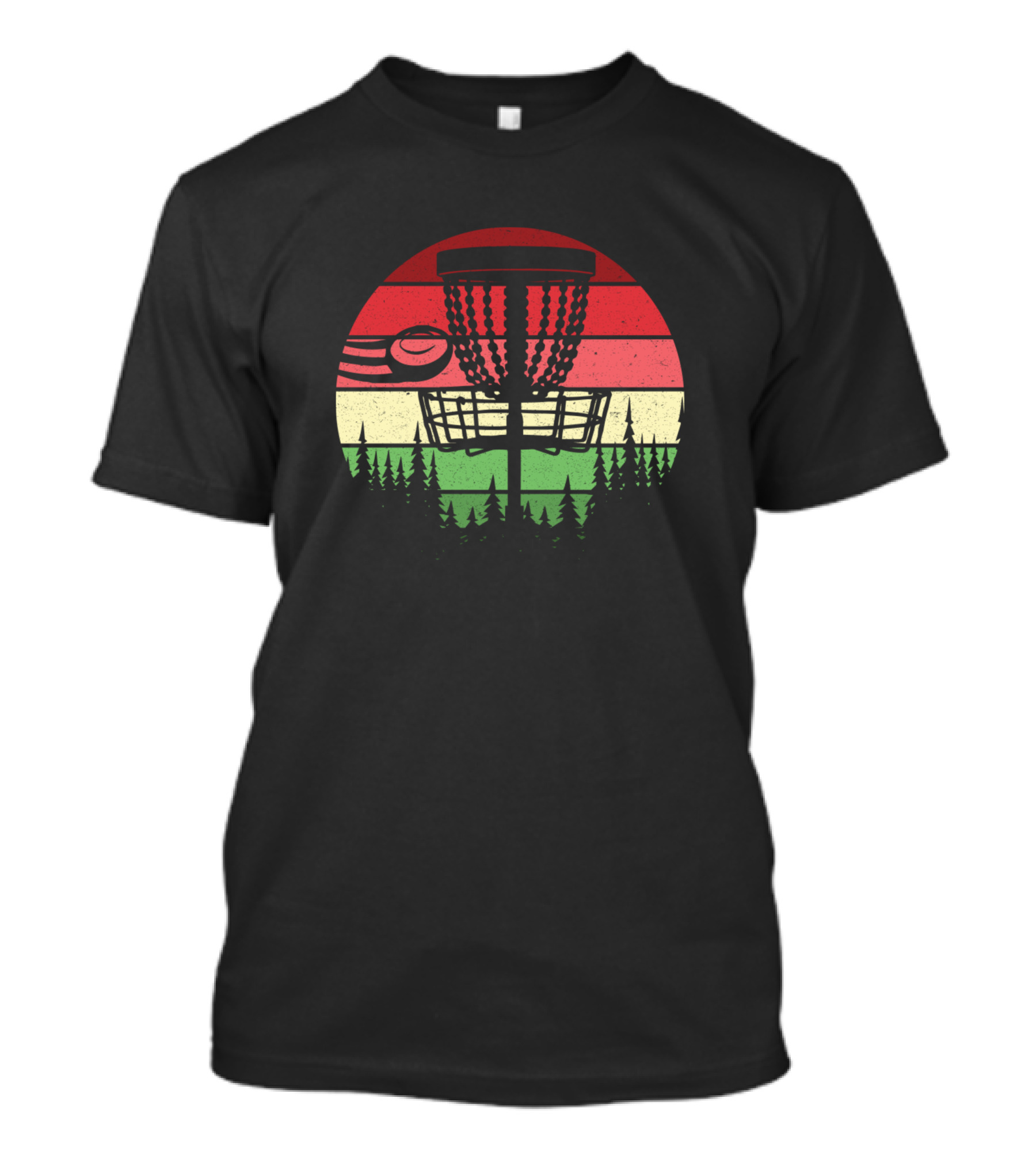 Retro Frisbee Vintage Disc Golf Ultimate Frisbee Forest Sunset T-Shirt