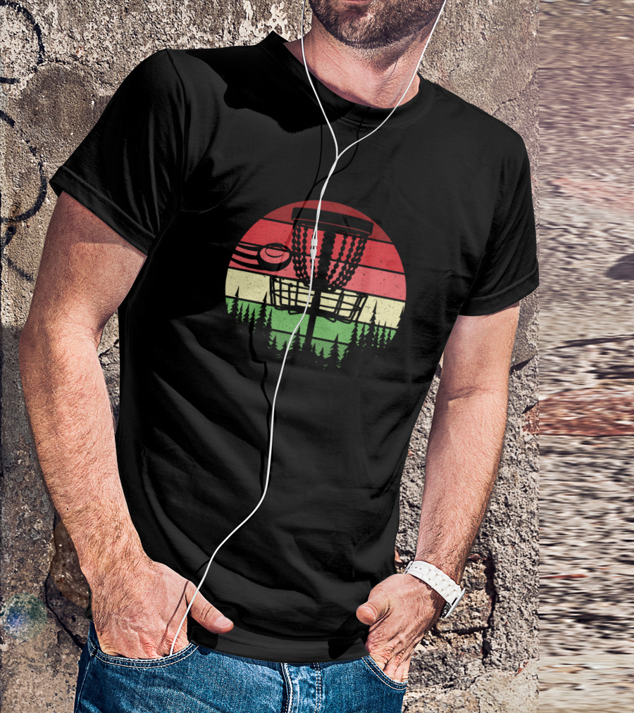 Retro Frisbee Vintage Disc Golf Ultimate Frisbee Forest Sunset T-Shirt