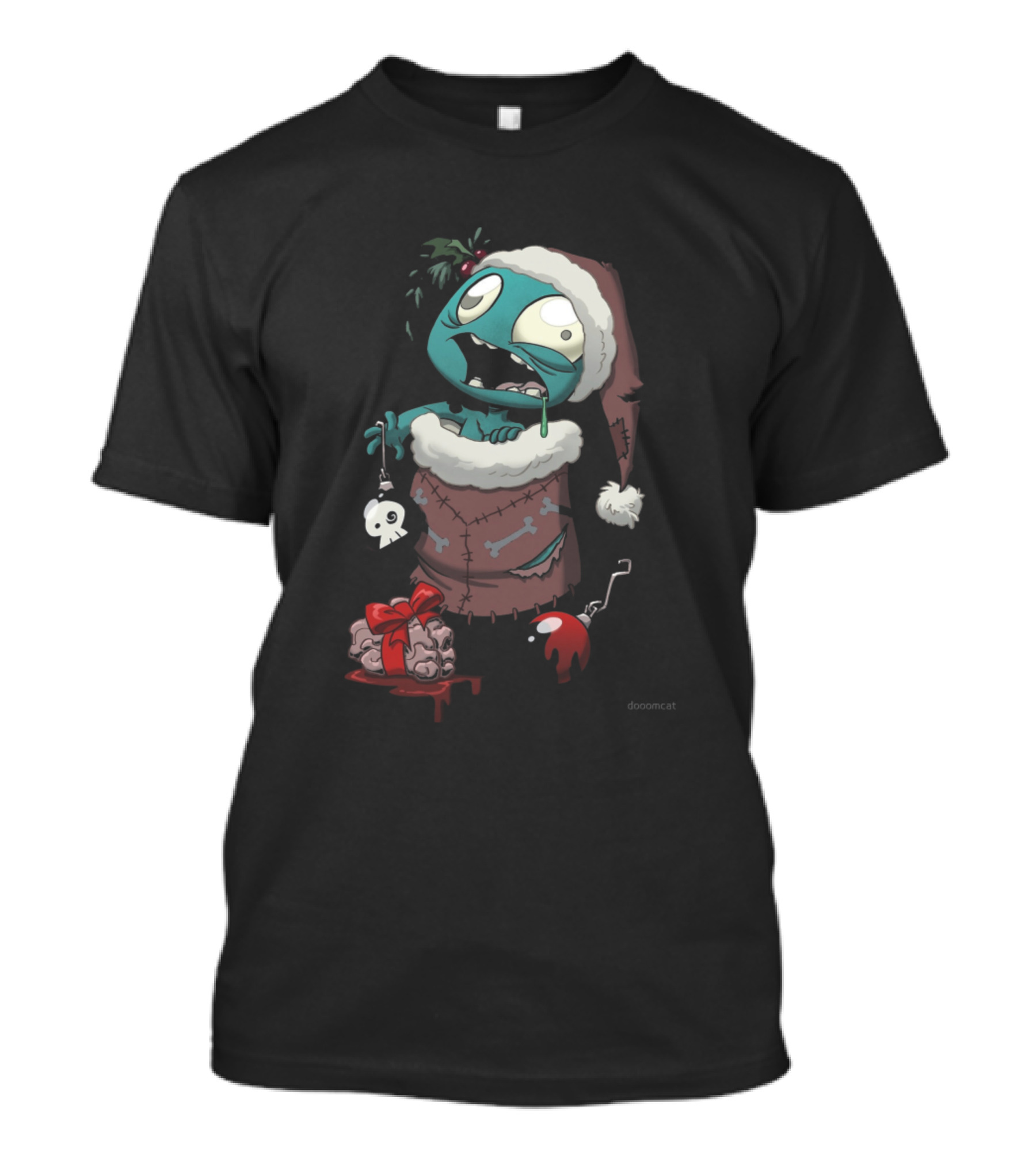 Stocking Stuffer Zombie Christmas Brain Present By Doomcat T-Shirt