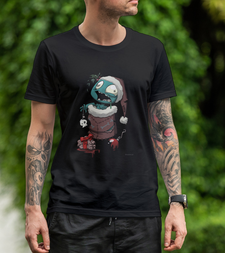 Stocking Stuffer Zombie Christmas Brain Present By Doomcat T-Shirt