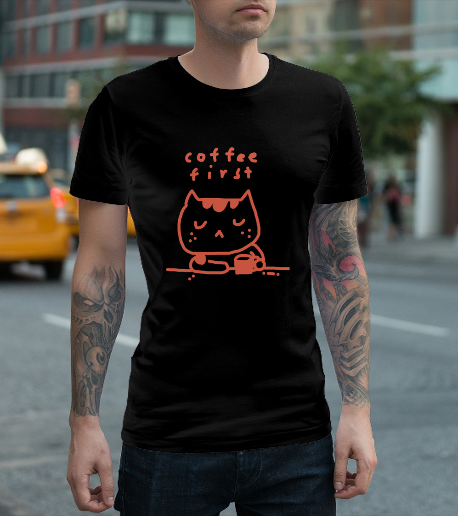 Coffee First Tabby Cat T-Shirt