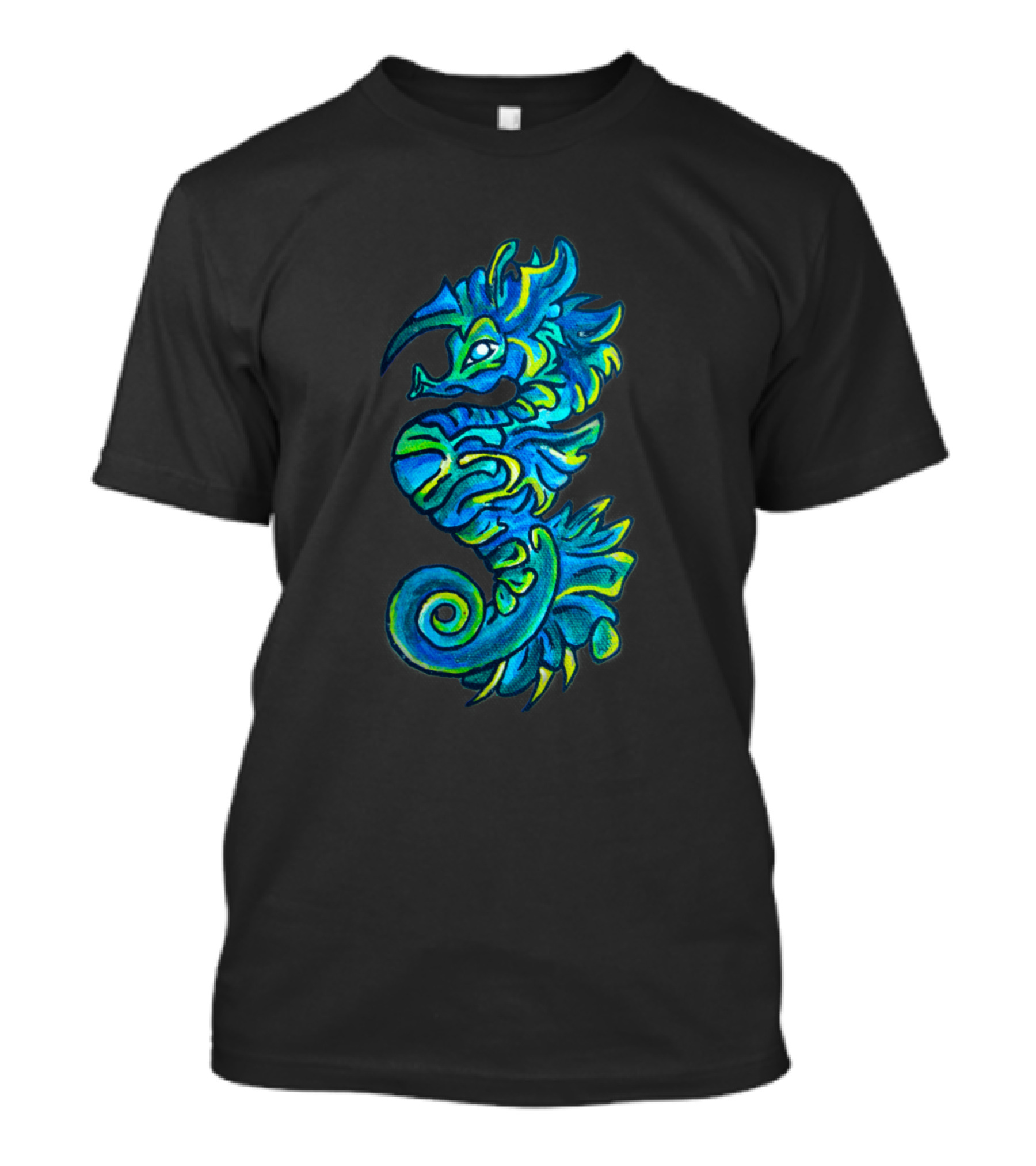 Tribal Seahorse Vibrant Blue And Green T-Shirt