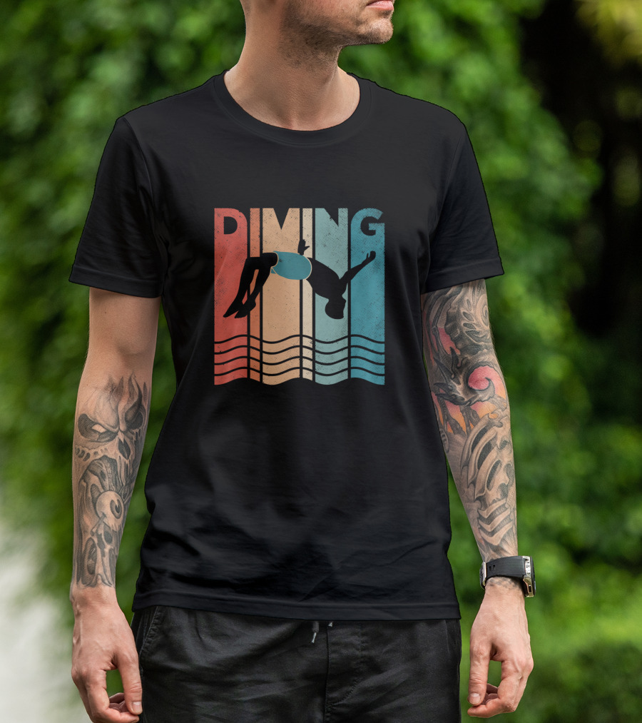 Vintage Diving Athlete Silhouette Retro Stripes T-Shirt