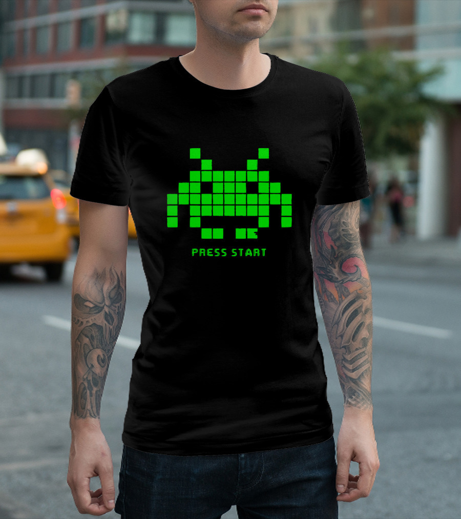 Arcade Gaming Press Start Pixel Invader T-Shirt