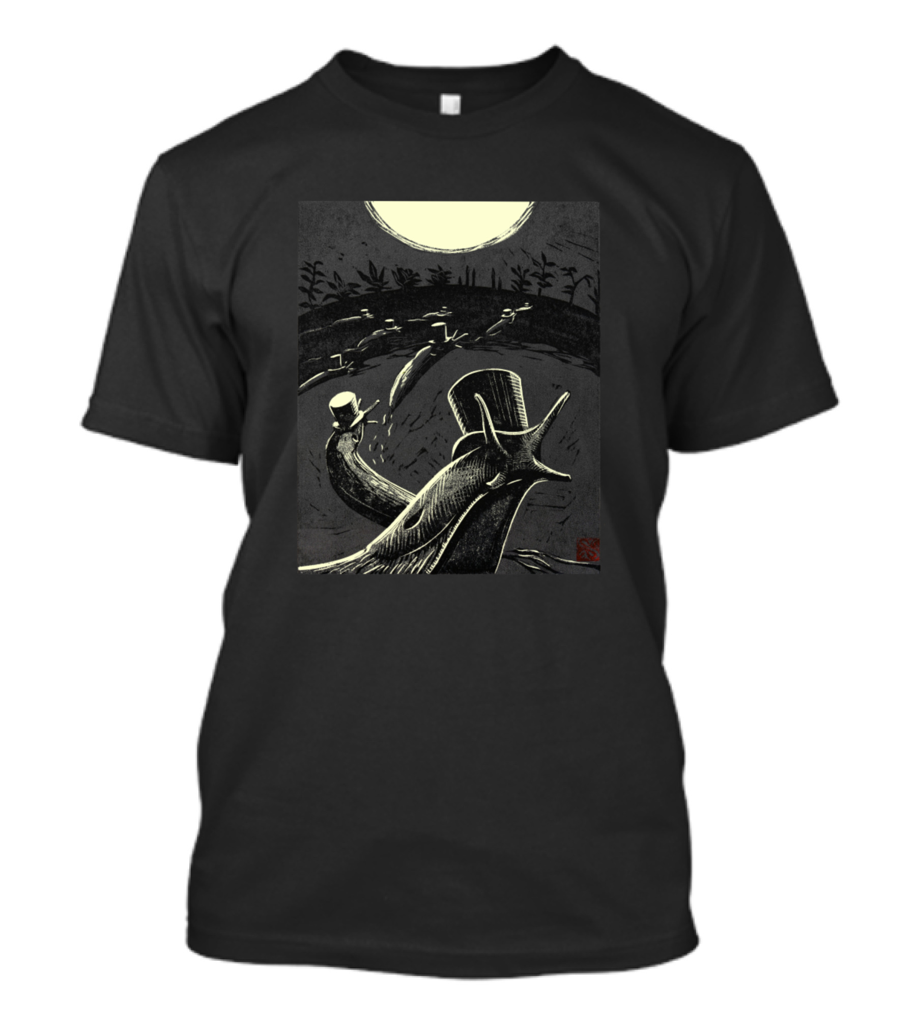 Banquet Of Snails In Top Hats Under Moonlit Sky T-Shirt