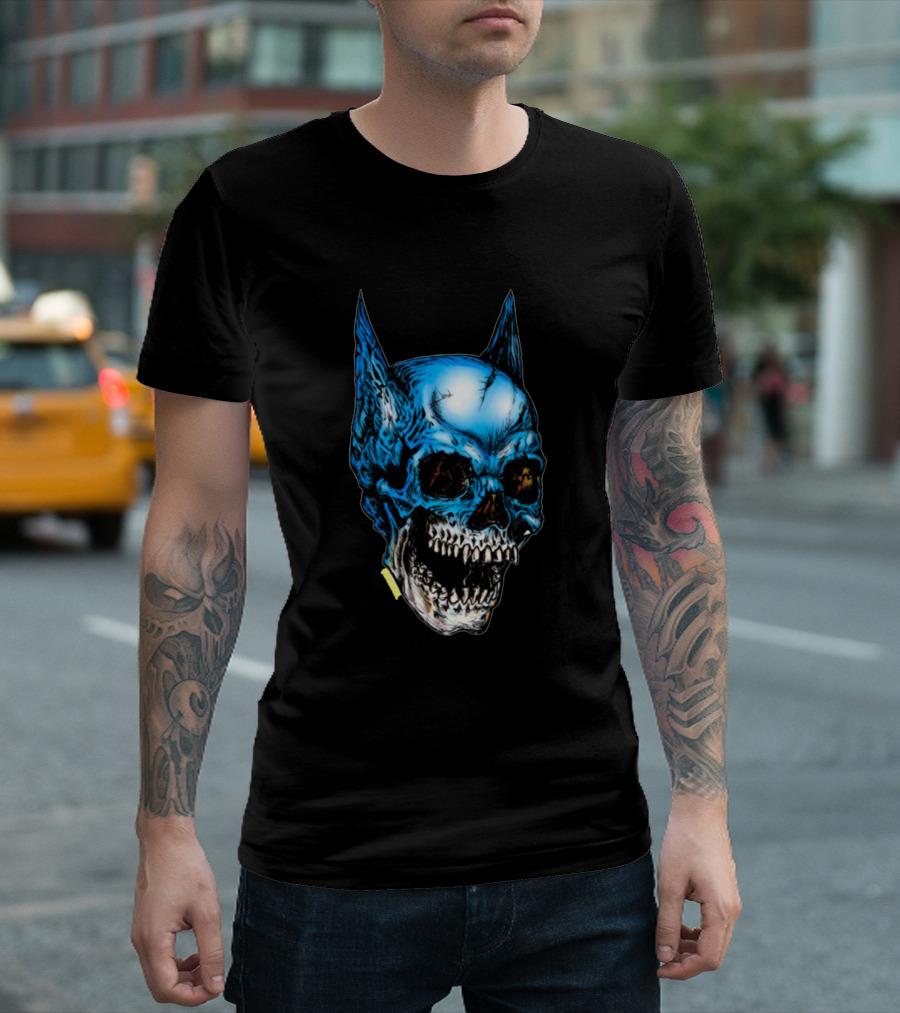 Bat Skull Blue Horror T-Shirt
