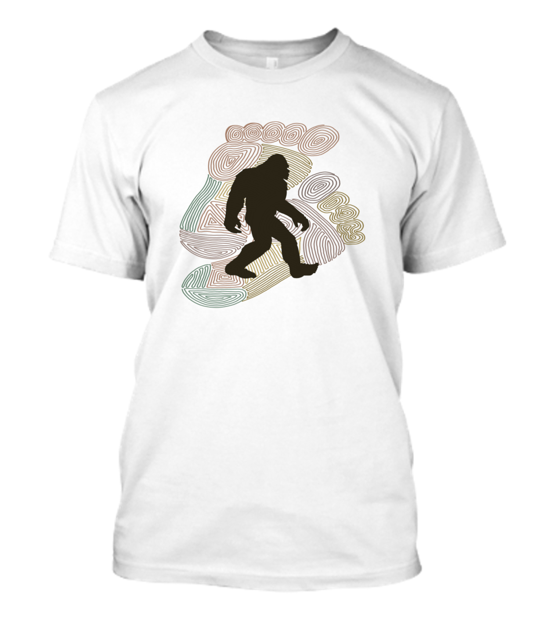 Bigfoot Silhouette With Colorful Footprint T-Shirt