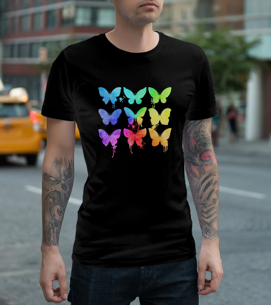 Butterfly Watercolor Rainbow Women Girl Toddler Mom Love T-Shirt