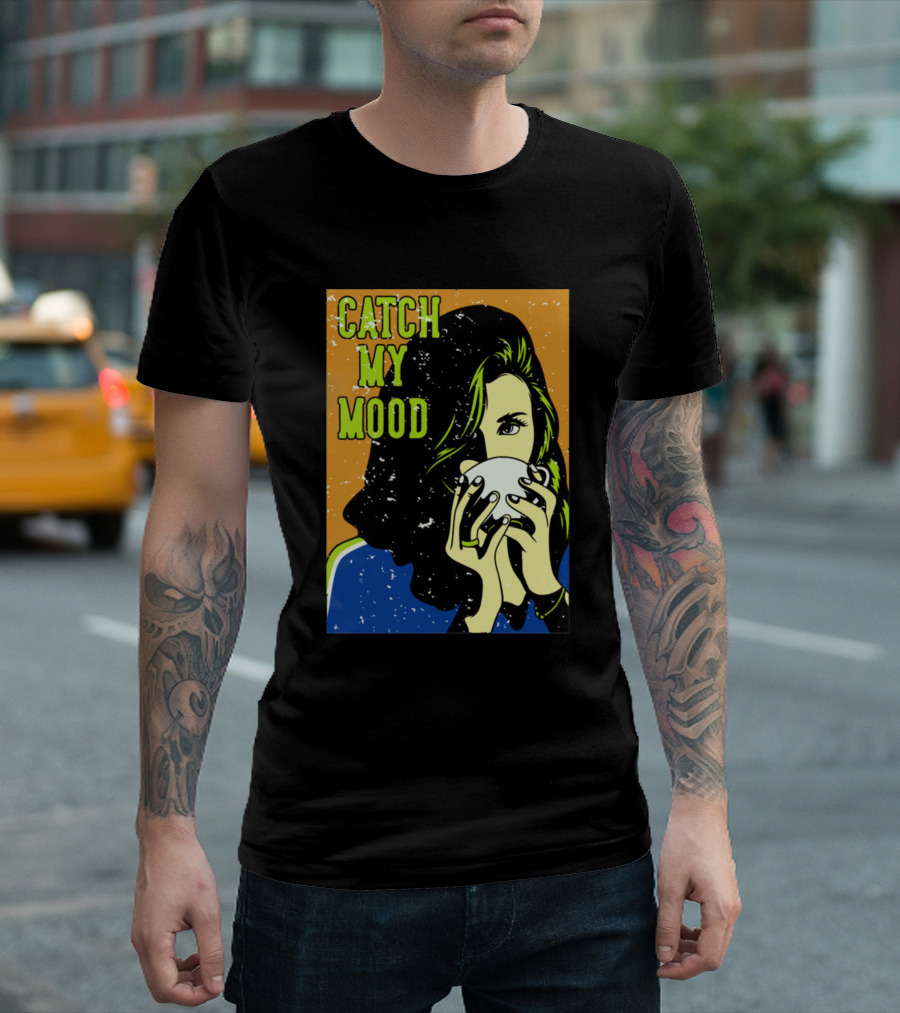 Catch My Mood Woman Holding Coffee Retro Pop T-Shirt