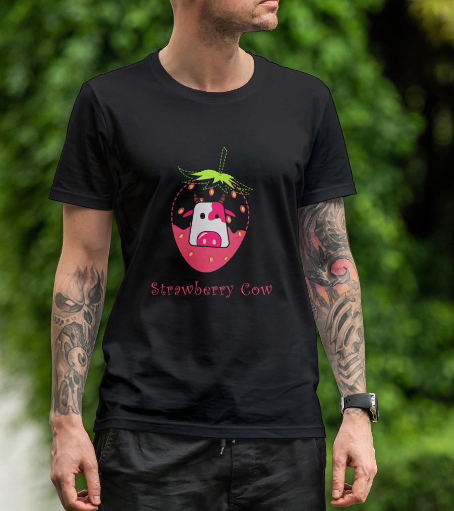 Strawberry Cow Cute Cartoon Strawberry Cow Tic Toc Milksha T-Shirt
