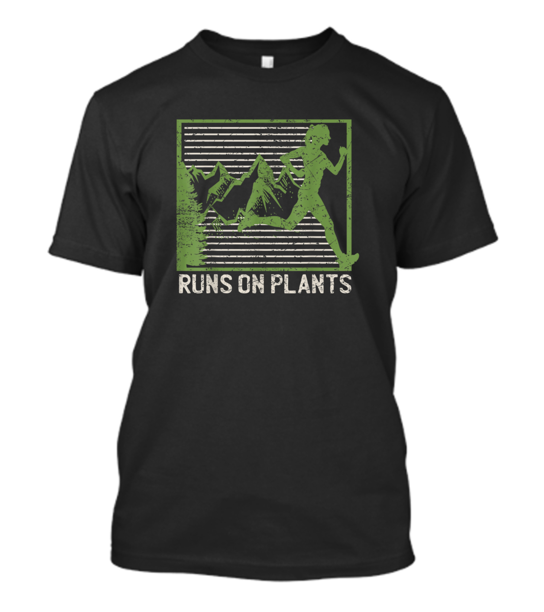 Runs On Plants Funny Vegan Runner With Mountain Gym T-Shirt