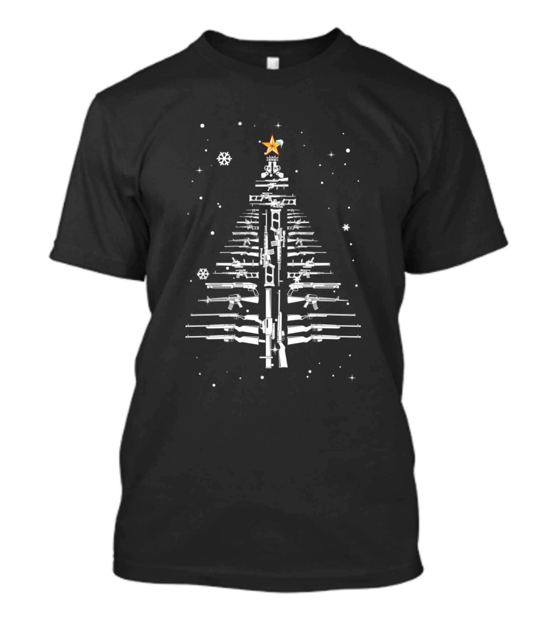 Guns Christmas Tree Handgun Assault Star Snowflakes T-Shirt