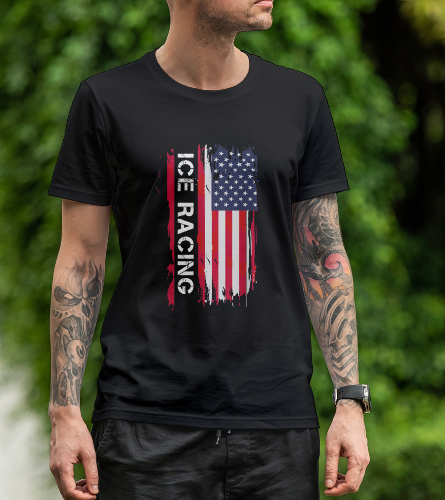Ice Racing American Flag Usa Brush Stroke T-Shirt