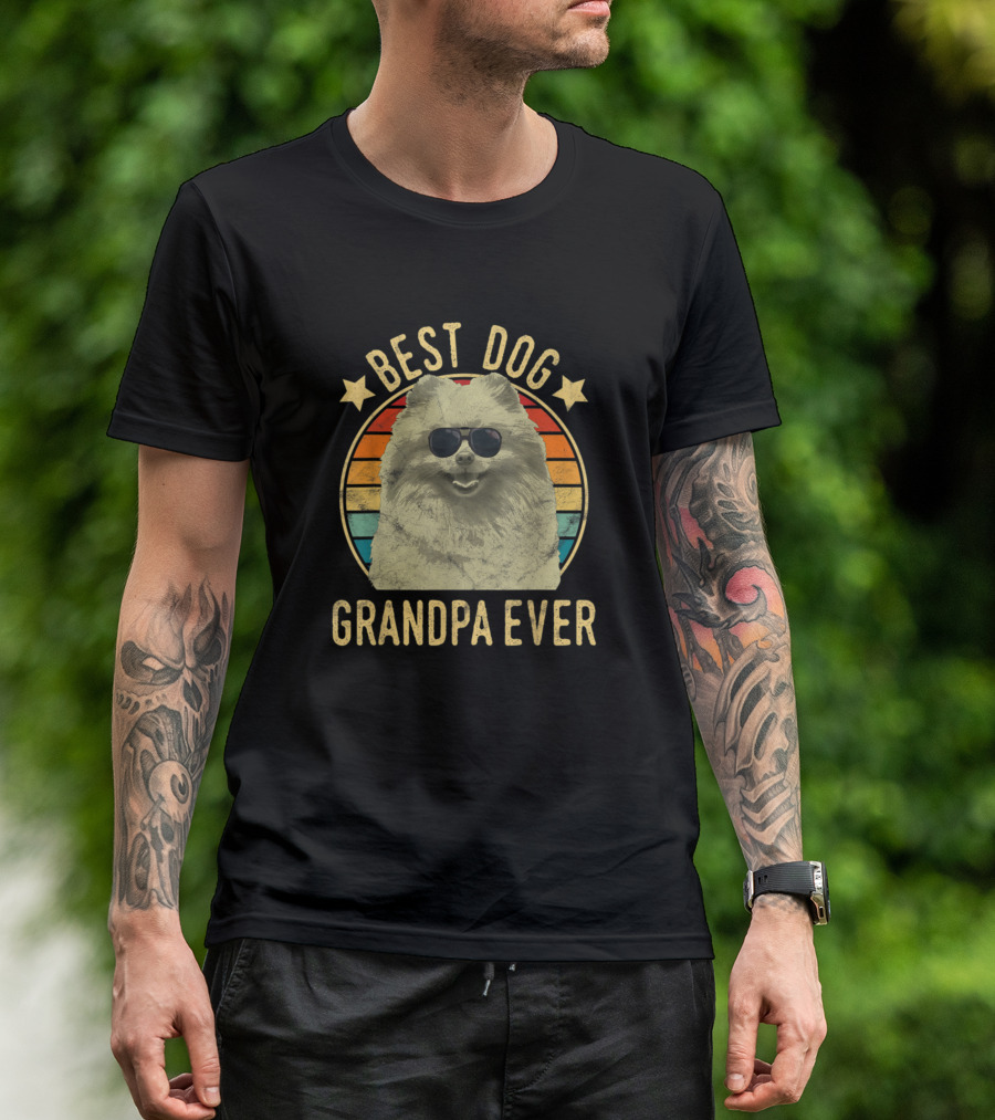 Best Dog Grandpa Ever Pomeranian Retro Sunglasses T-Shirt