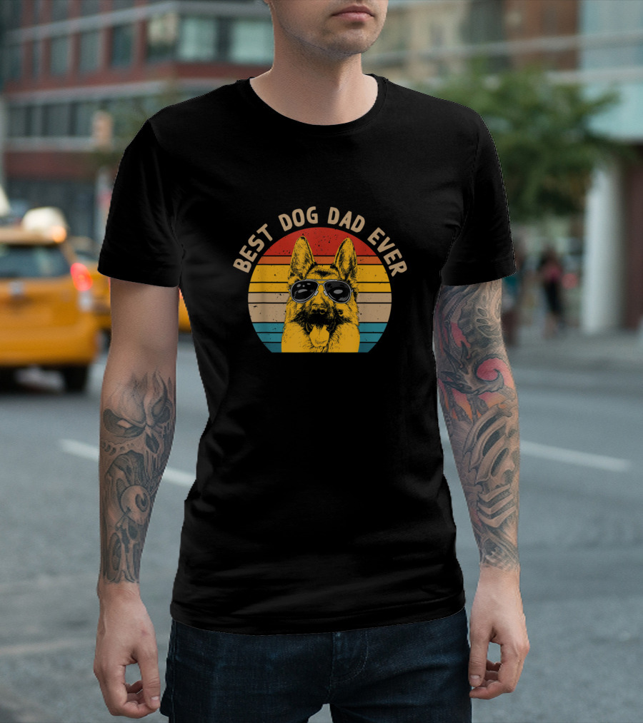 Best Dog Dad Ever Mens Funny German Shepherd Dad Retro T-Shirt