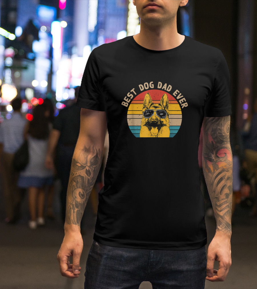 Best Dog Dad Ever Mens Funny German Shepherd Dad Retro T-Shirt