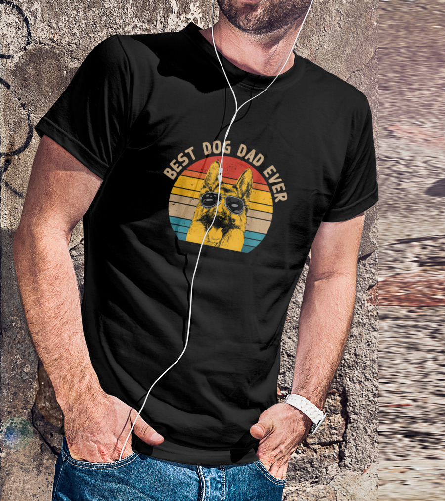 Best Dog Dad Ever Mens Funny German Shepherd Dad Retro T-Shirt