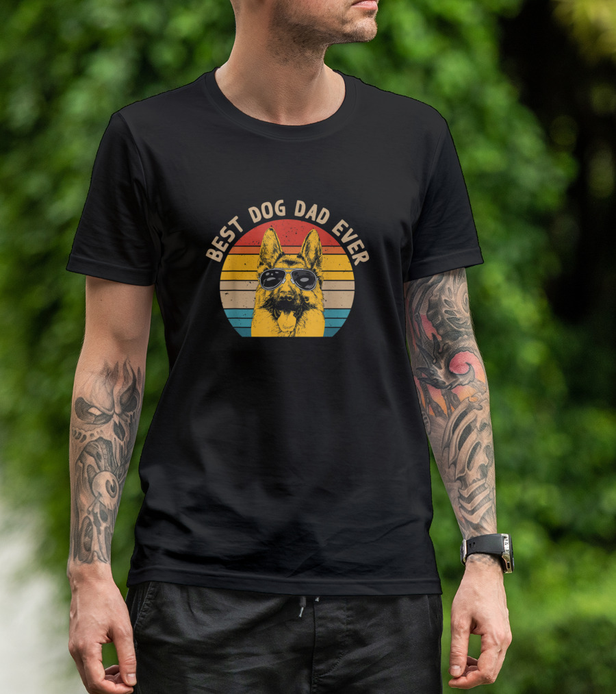 Best Dog Dad Ever Mens Funny German Shepherd Dad Retro T-Shirt