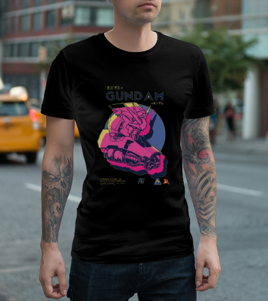 RX 93 V Gundam Neon Mecha Head Graphic AF T-Shirt