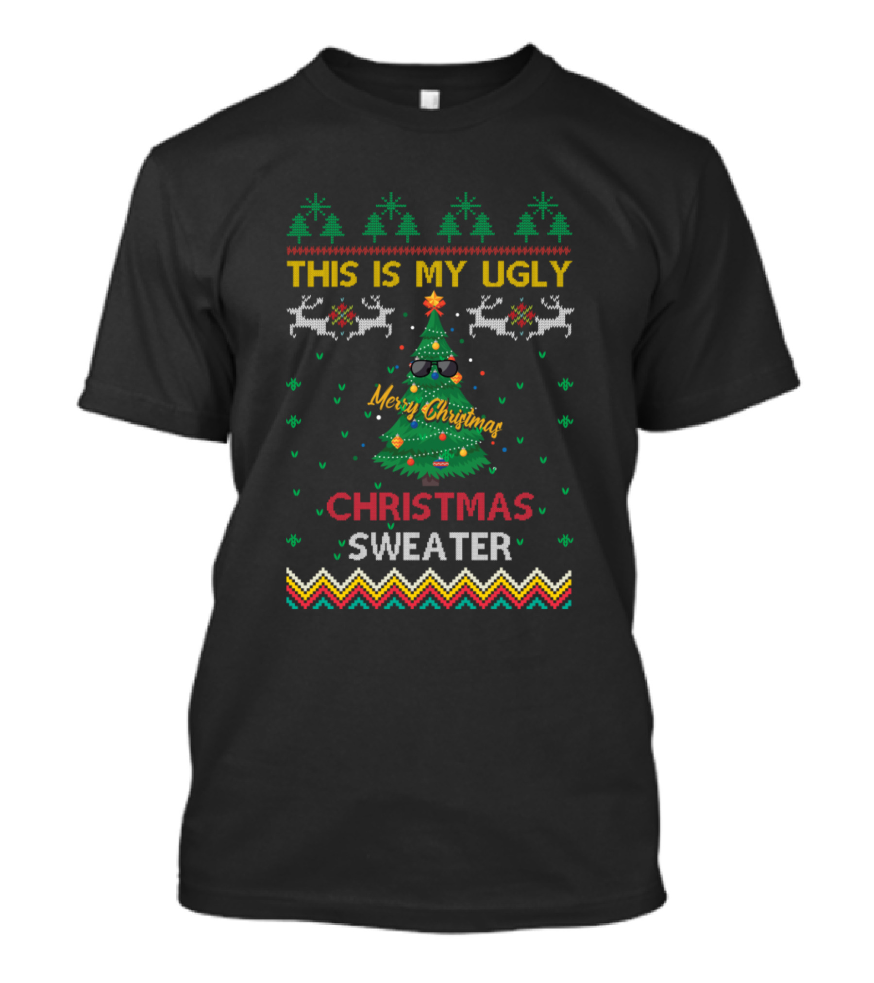 This Is My Ugly Christmas Sweater Merry Christmas Tree With Sunglasses T-Shirt