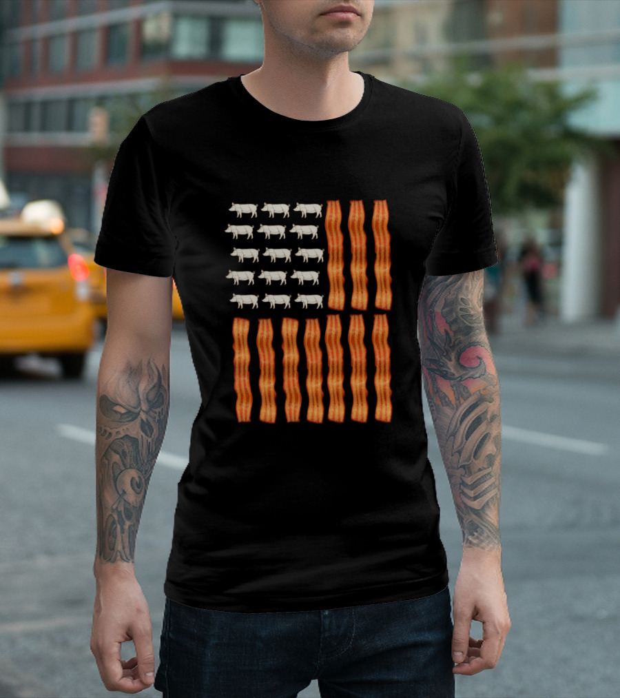Usa Bacon Flag Pig Strips and White Piggies T-Shirt