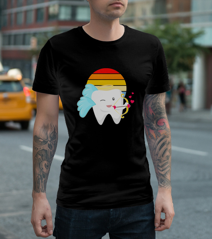 Valentines Day Dentist Dental Cupid Tooth Heart Sunset Archery Angel T-Shirt