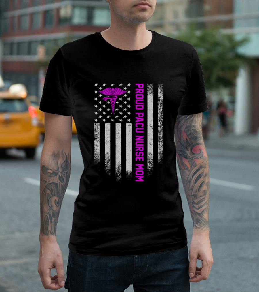 Vintage USA Flag Proud PACU Nurse Mom T-Shirt