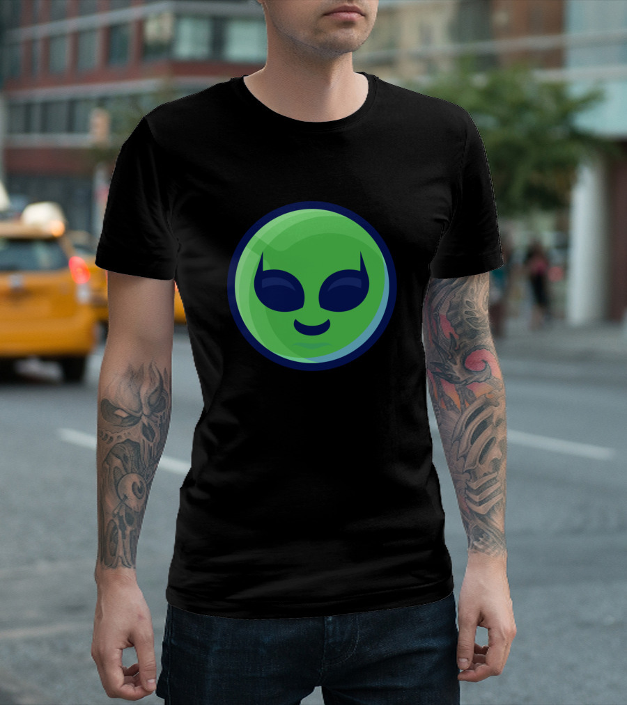 Alien Cute Face Green Circle T-Shirt