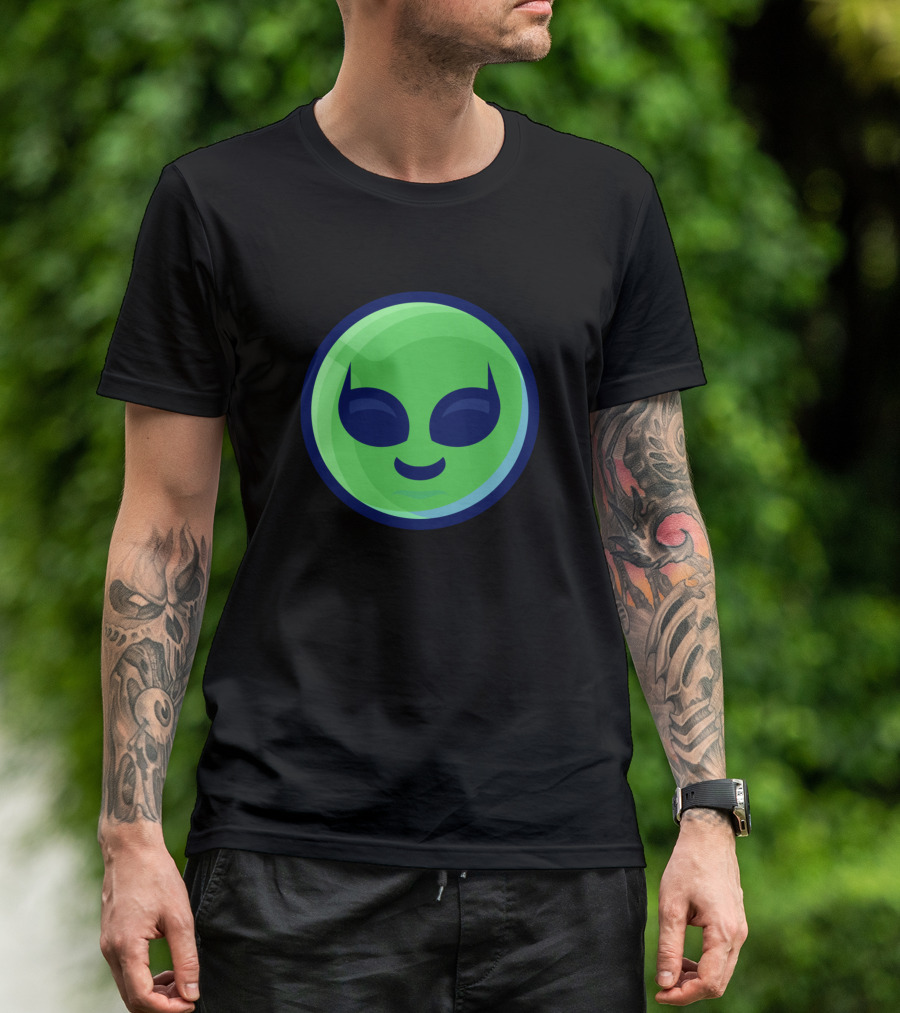 Alien Cute Face Green Circle T-Shirt