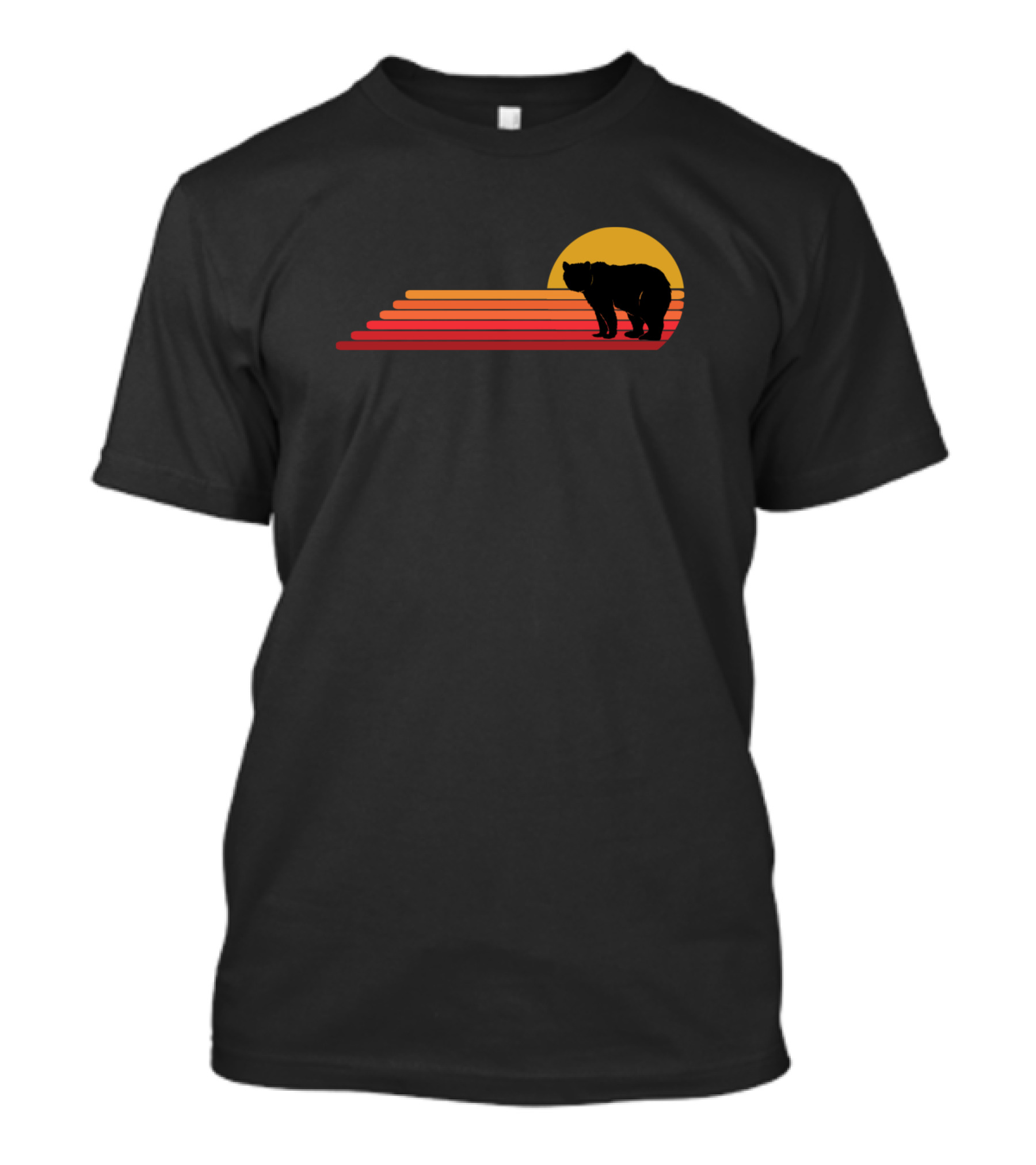 Bear Animal Sunset Silhouette Retro Stripes Sun T-Shirt