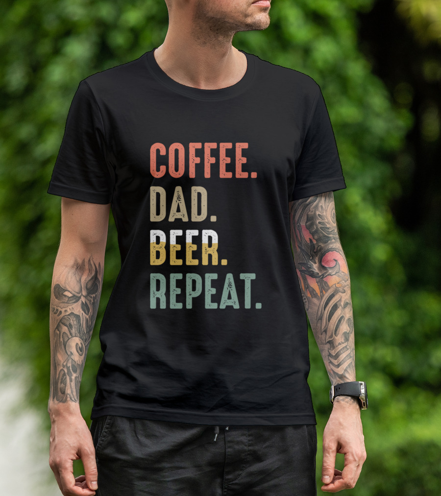 COFFEE DAD BEER REPEAT Vintage Funny T-Shirt
