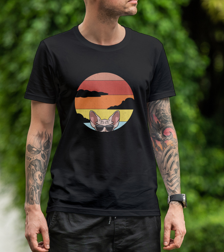 Best Cat Dad Sphynx Cat Ever Peeking Retro Sunset T-Shirt