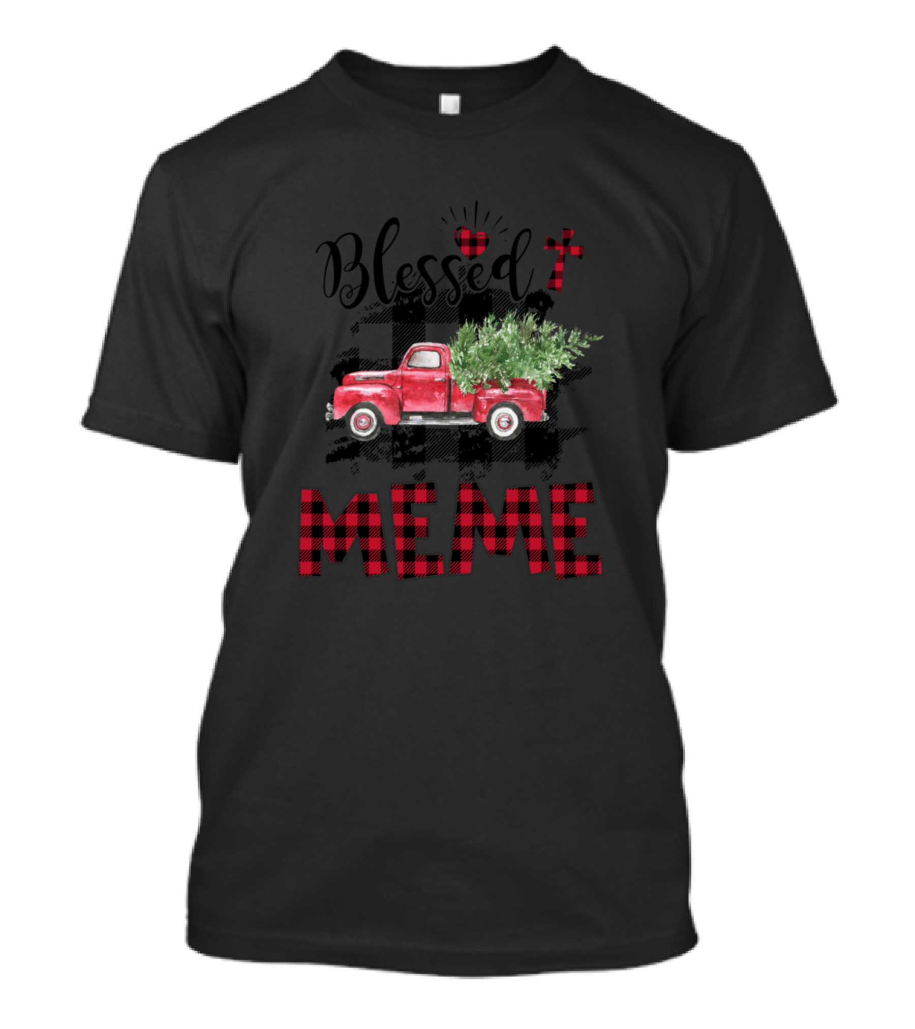 Blessed Meme Red Plaid Truck Christmas Tree T-Shirt