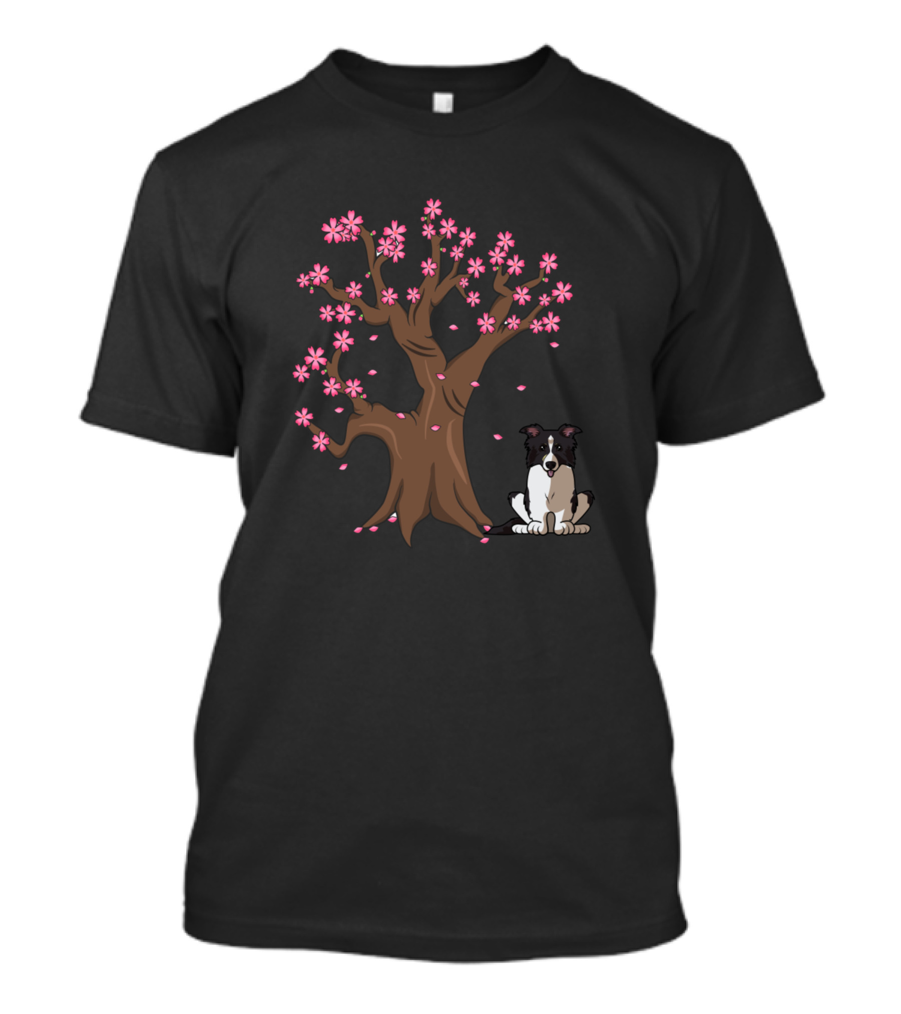 Border Collie And Japanese Cherry Blossom Tree Love T-Shirt