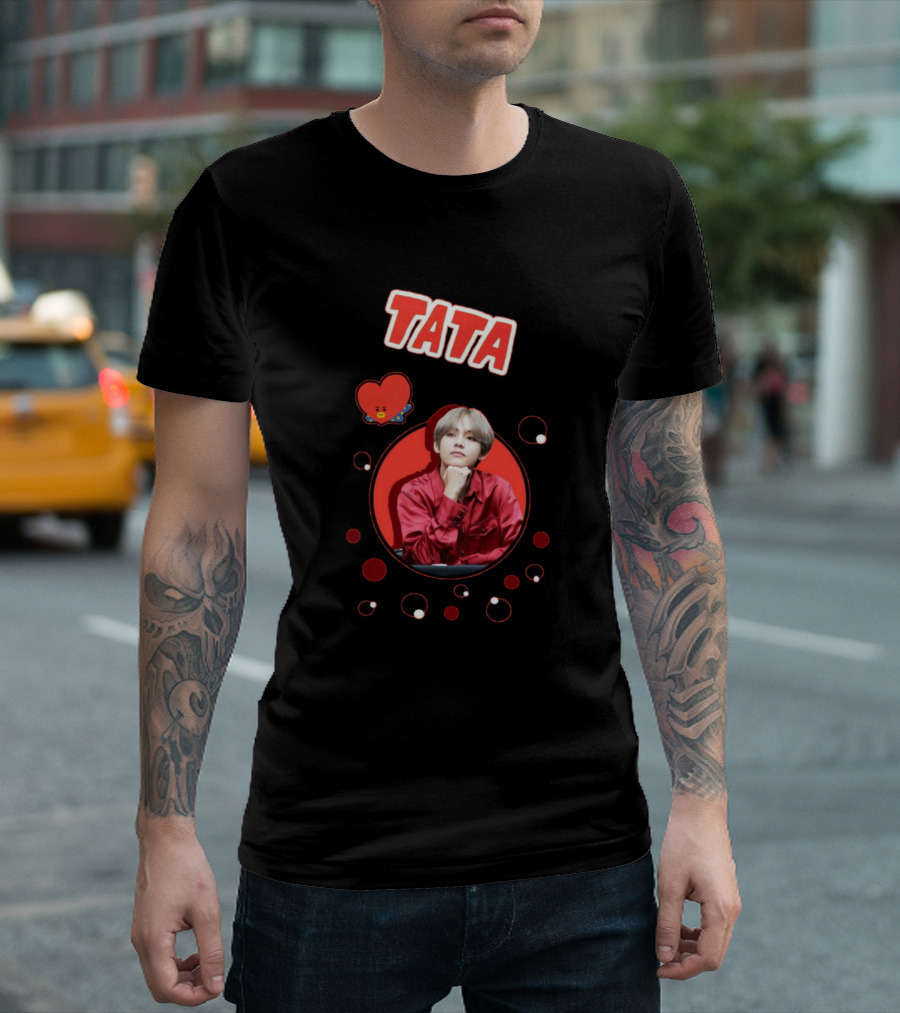 Tata BTS Character Illustration with Red Hue Highlights T-Shirt