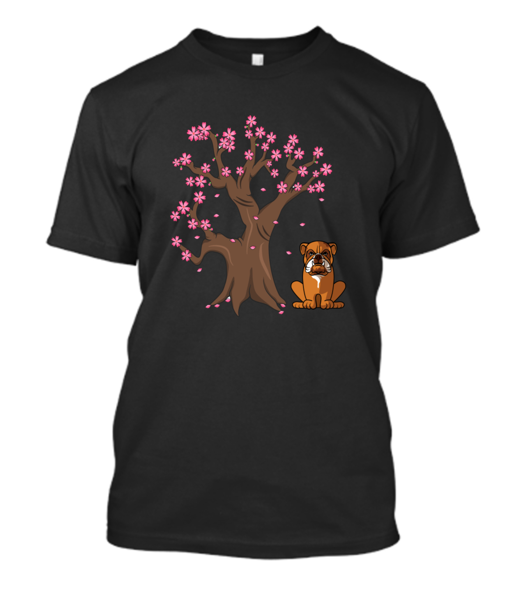 Bulldog With Cherry Blossom Tree Japan T-Shirt