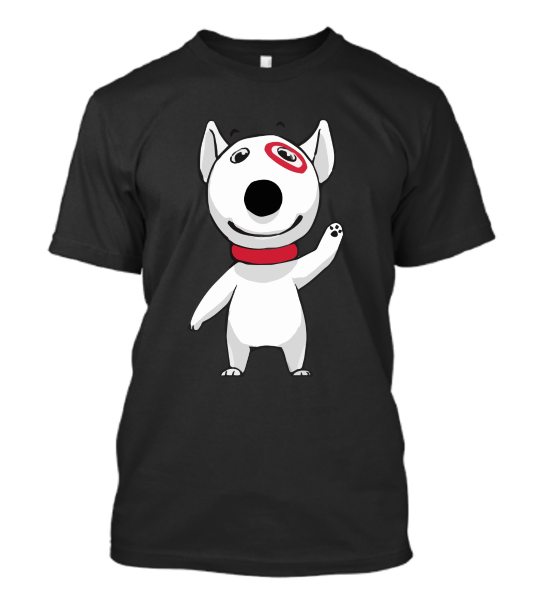 Bullseye Dog Mascot With Red Circle Eye And Waving Paw T-Shirt