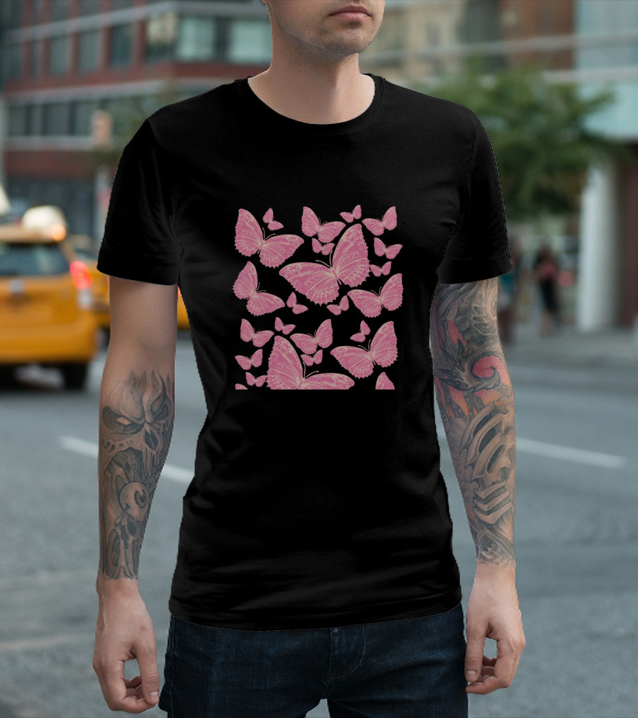 Butterfly Clusters Frilly Pink Winged Butterflies T-Shirt