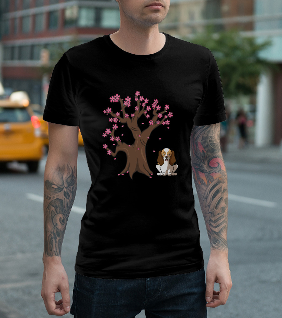 Cavalier King Charles Spaniel Love Sakura Tree T-Shirt
