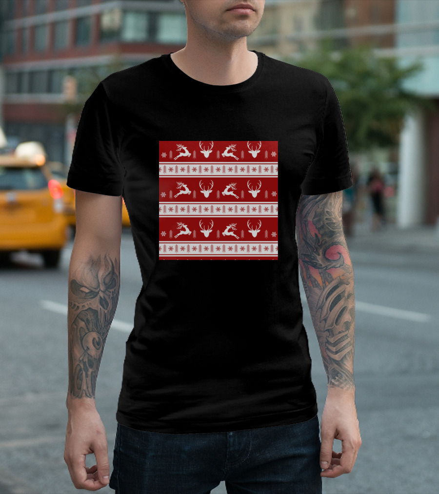 Christmas Reindeer Red And White T-Shirt