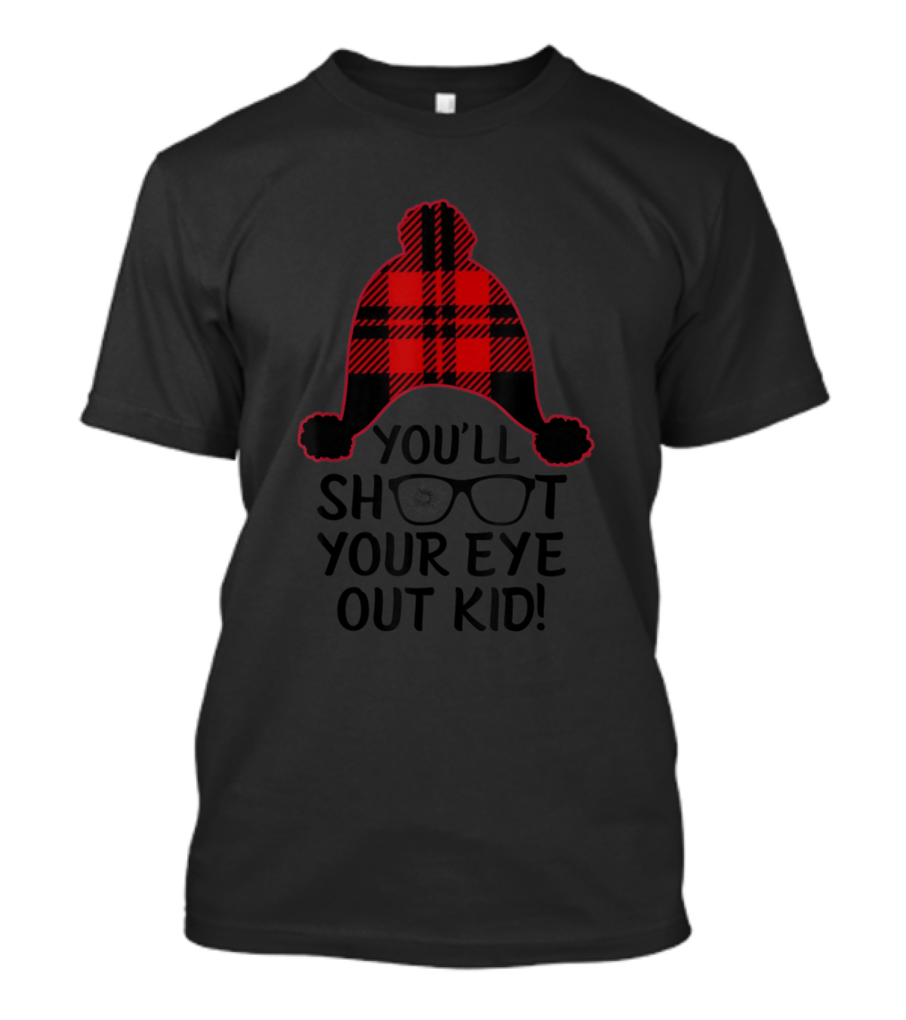 You'll Shoot Your Eye Out Kid Christmas Plaid Hat And Glasses T-Shirt