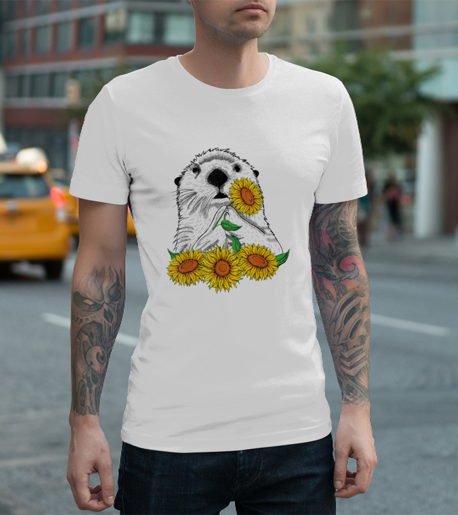 Cute Otter Surrounded by Sunflowers T-Shirt