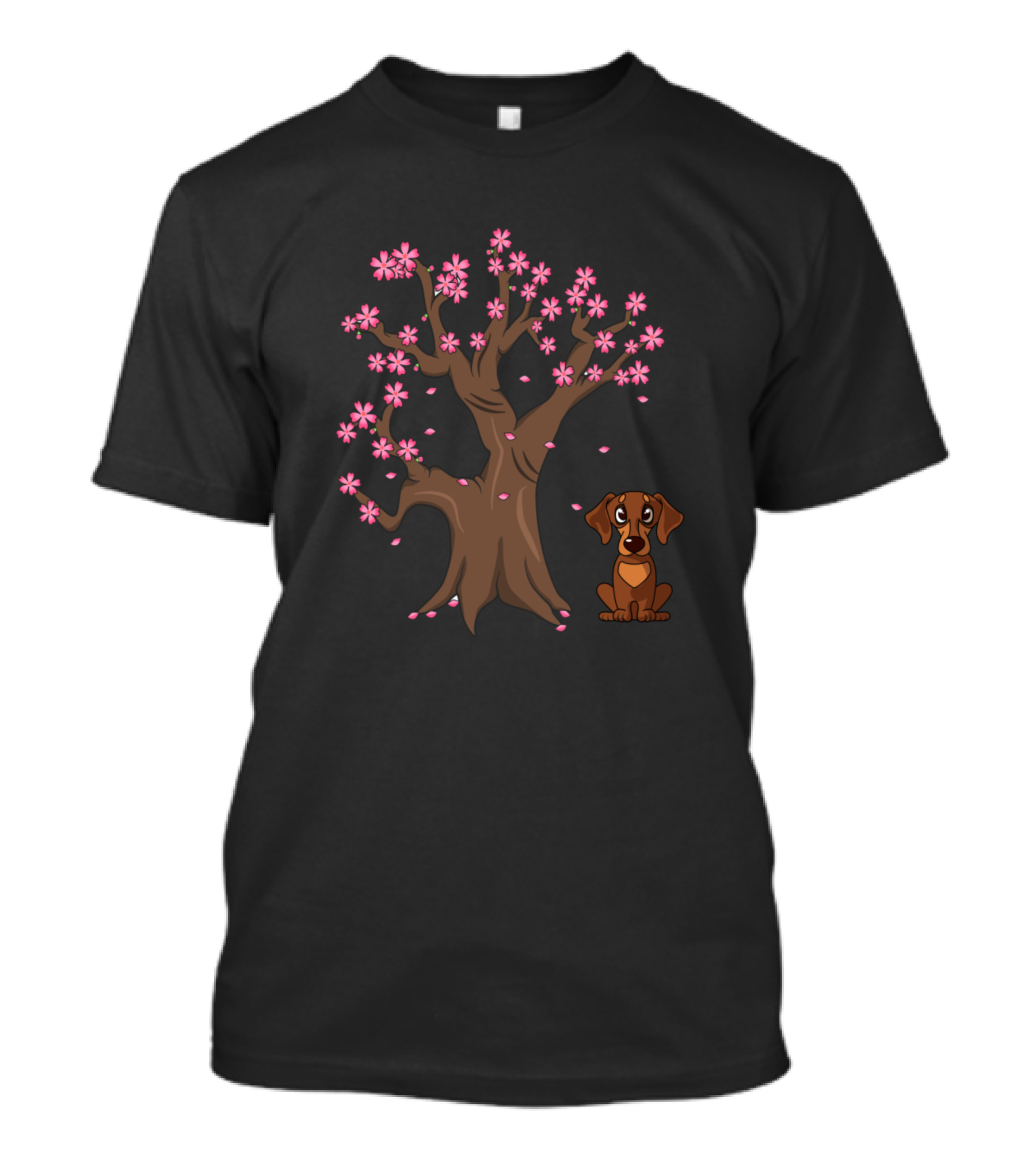 Dachshund Love Under Japanese Cherry Blossom Tree T-Shirt