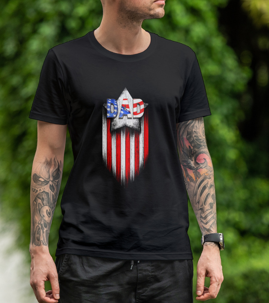 Dad American Hero Star And Stripes Patriotic T-Shirt