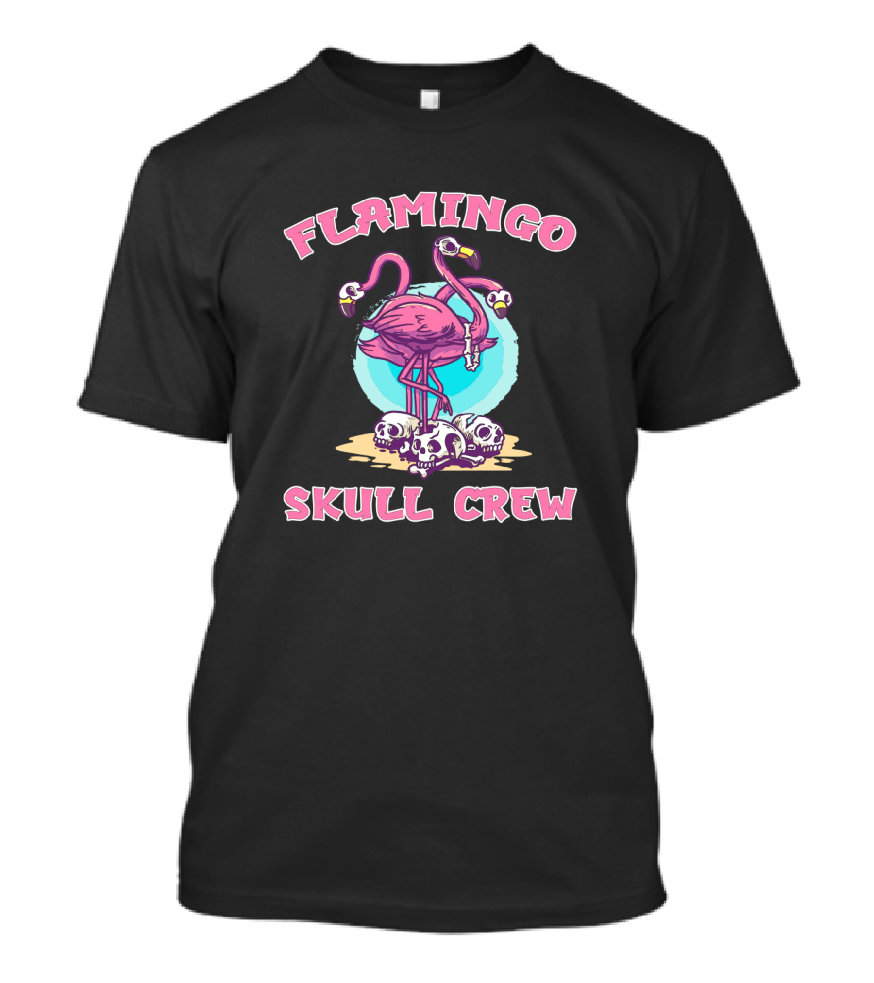 Flamingo Skull Crew Halloween Bones Necklace T-Shirt