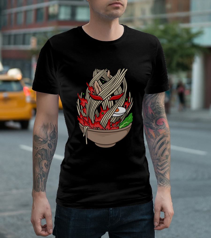 Ghost Of Ramen Noodles Bowl With Red Eyes And Egg T-Shirt