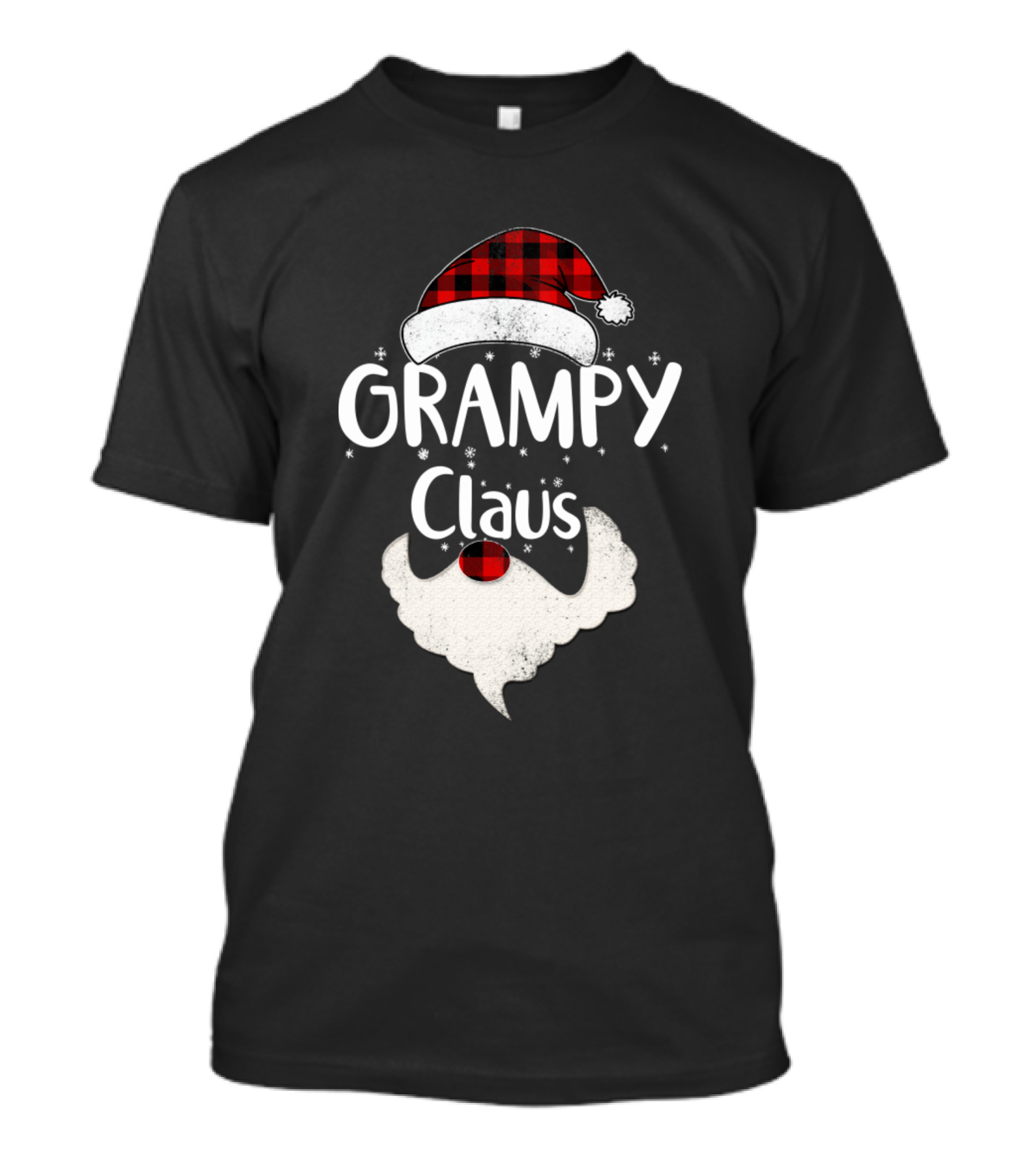 Grampy Claus Buffalo Plaid Santa Hat And Beard T-Shirt