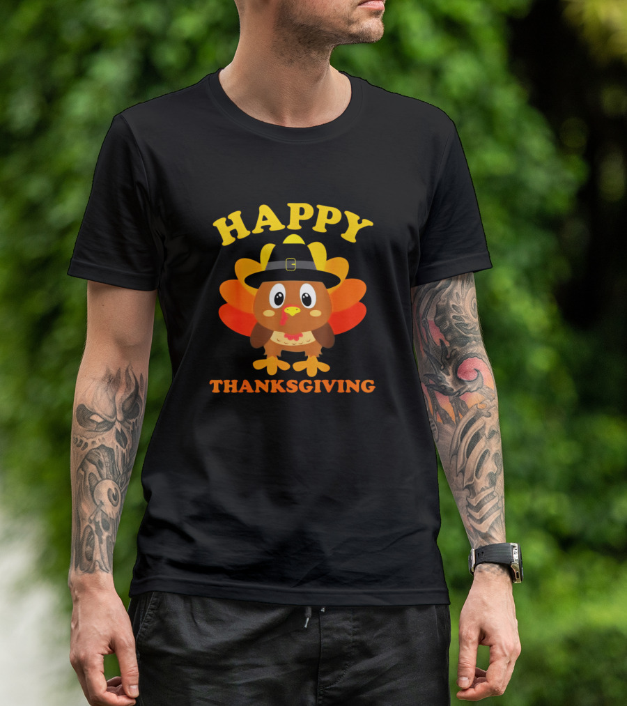 Happy Thanksgiving Girls Kids Pilgrim Turkey T-Shirt